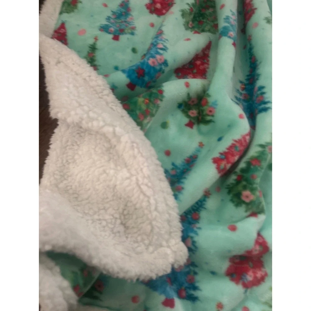 The Pioneer Woman Christmas Tree Sherpa Throw Blanket Mint Holiday